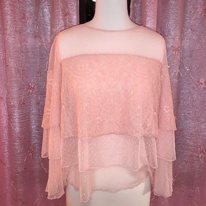Stunning Ruffle Long Sleeved Lace Pink Top